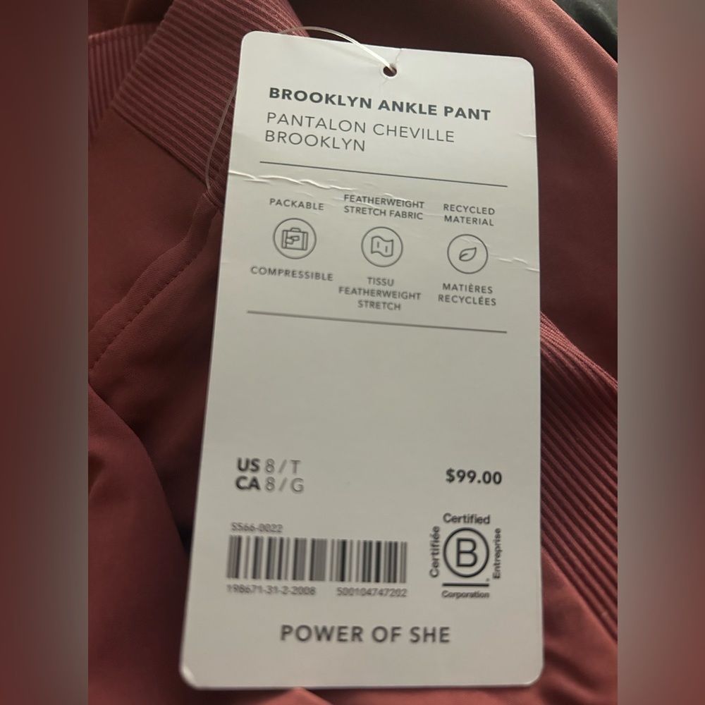 * New Athleta Brooklyn Ankle Pants SZ 8 TALL Dull Mauve Color * - Picture 3 of 7